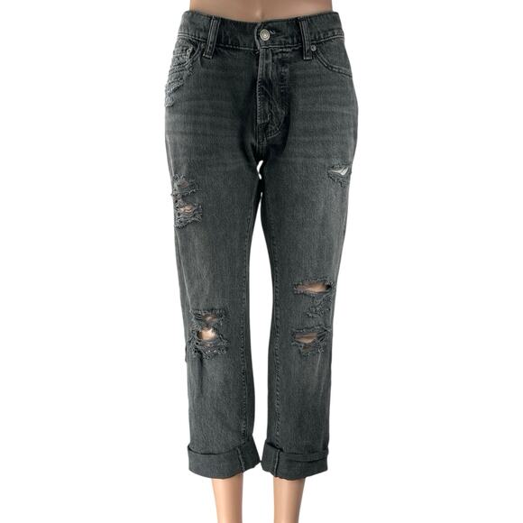 Abercrombie & Fitch Langdon Men's Black Distressed Straight Denim Jeans Size 30 - Picture 1 of 5